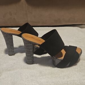 Bruno Bordese Black Gray High Heel Slide Sandals - Women's  Heels Sz 38 / 7.5 US